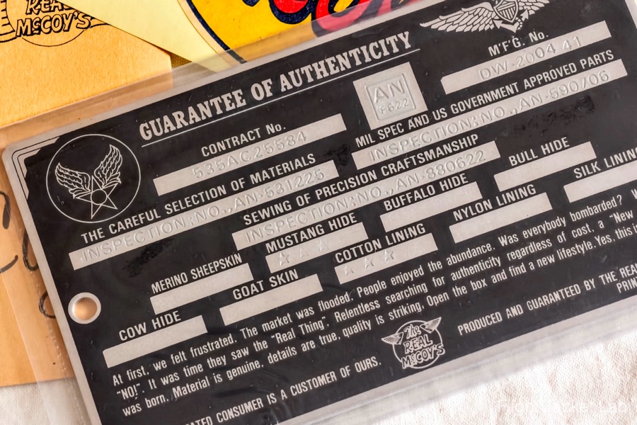 旧リアルマッコイズ1994年製A-2(J.A. DUBOW実名復刻)のステンシルプレート